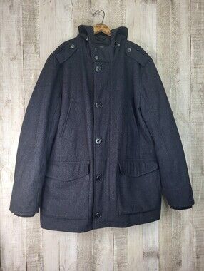 Tommy Hilfiger Men's Dark Gray Hooded Pea Coat. Size XXL. Wool Blend